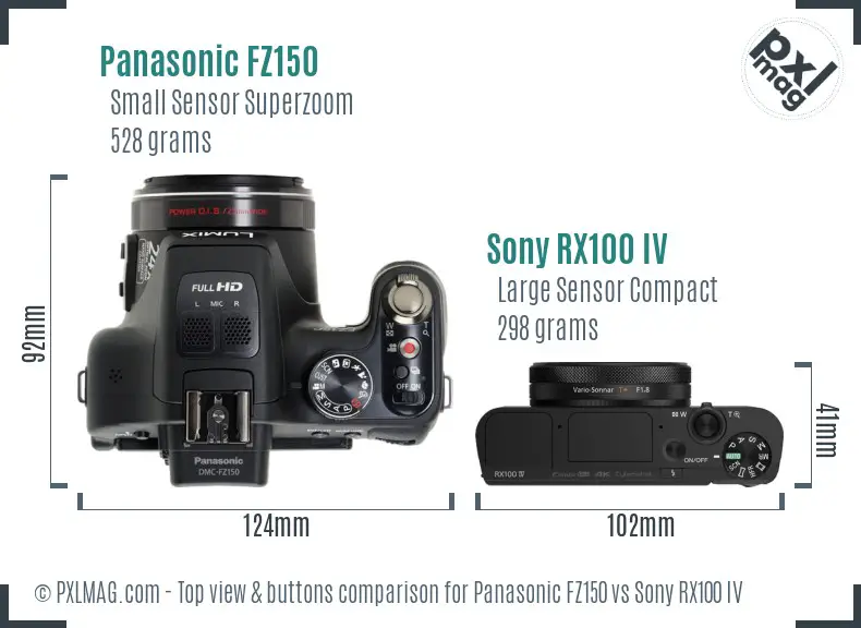 Panasonic FZ150 vs Sony RX100 IV top view buttons comparison