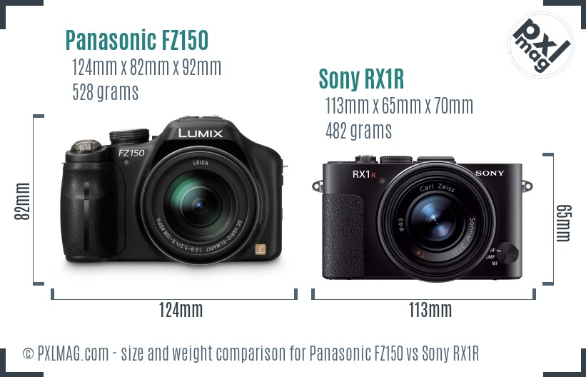 Panasonic FZ150 vs Sony RX1R size comparison