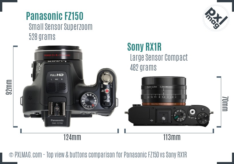 Panasonic FZ150 vs Sony RX1R top view buttons comparison