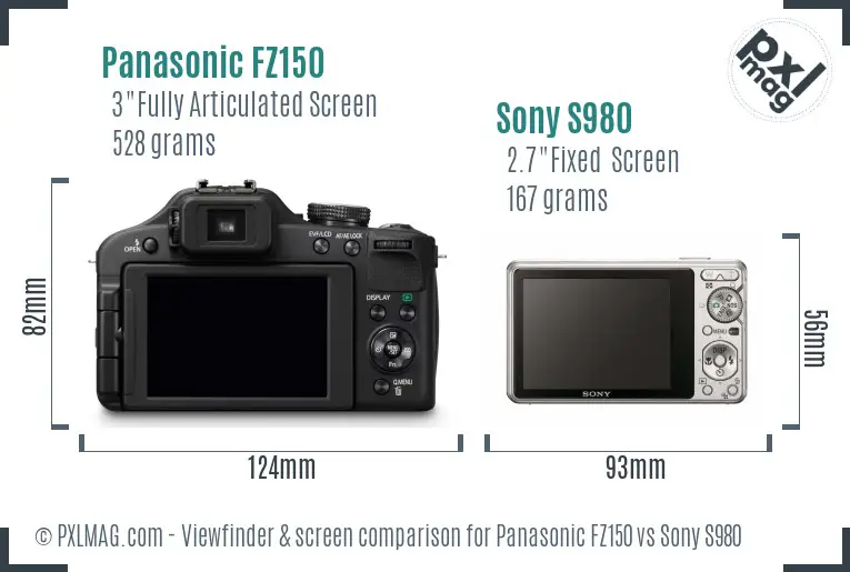 Panasonic FZ150 vs Sony S980 Screen and Viewfinder comparison