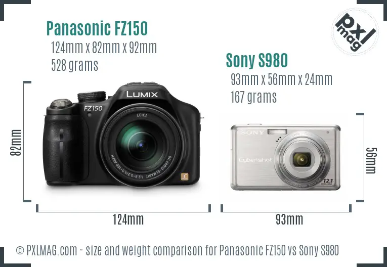 Panasonic FZ150 vs Sony S980 size comparison