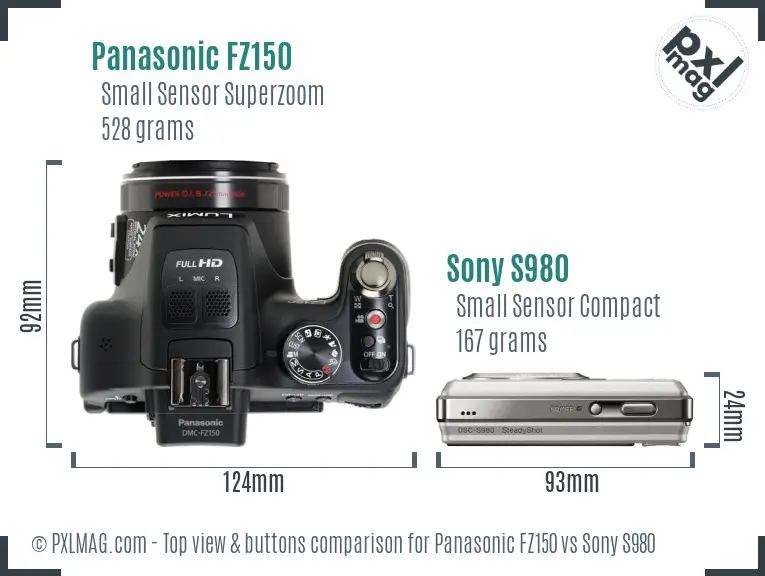 Panasonic FZ150 vs Sony S980 top view buttons comparison