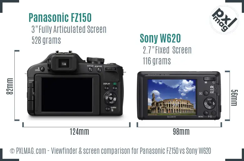 Panasonic FZ150 vs Sony W620 Screen and Viewfinder comparison
