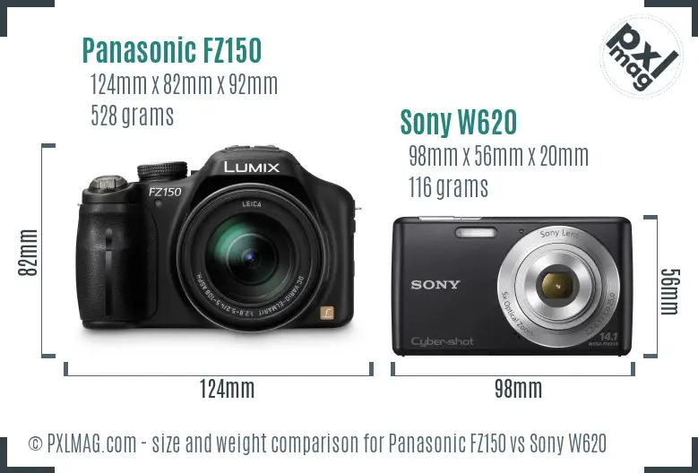 Panasonic FZ150 vs Sony W620 size comparison