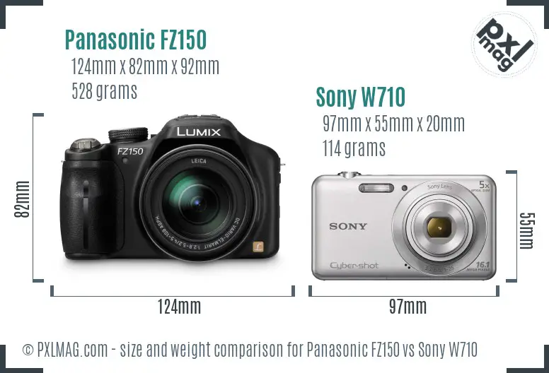 Panasonic FZ150 vs Sony W710 size comparison