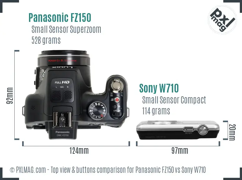 Panasonic FZ150 vs Sony W710 top view buttons comparison