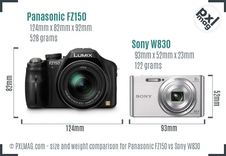 Panasonic FZ150 vs Sony W830 size comparison