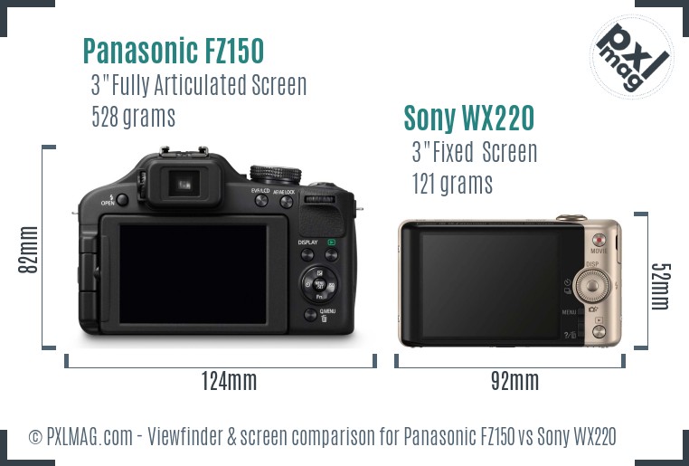 Panasonic FZ150 vs Sony WX220 Screen and Viewfinder comparison