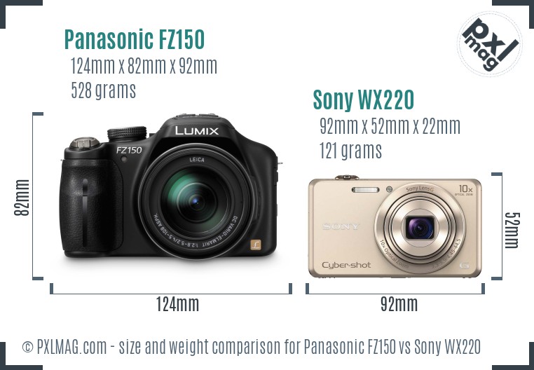 Panasonic FZ150 vs Sony WX220 size comparison