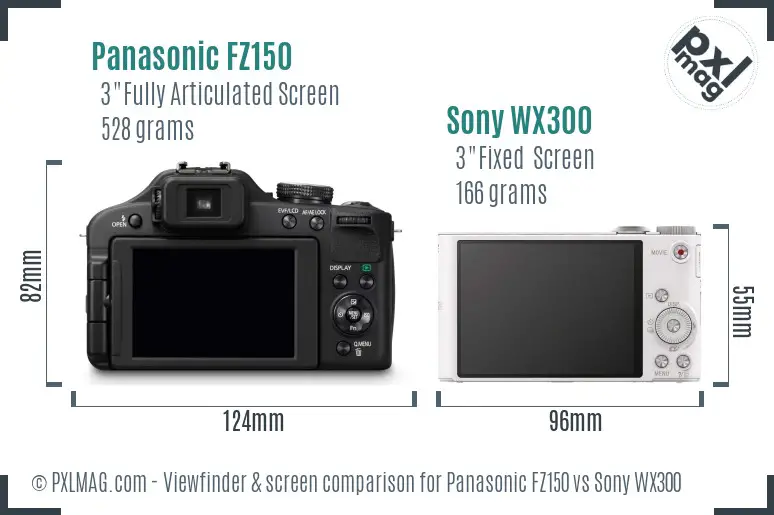 Panasonic FZ150 vs Sony WX300 Screen and Viewfinder comparison