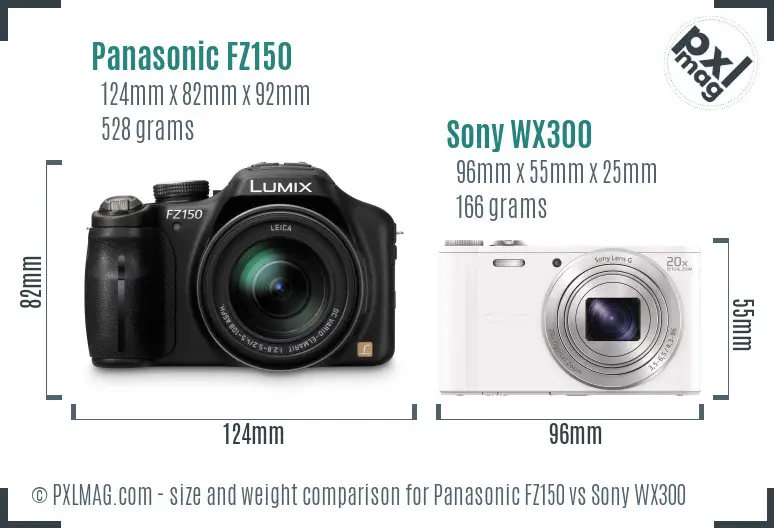Panasonic FZ150 vs Sony WX300 size comparison