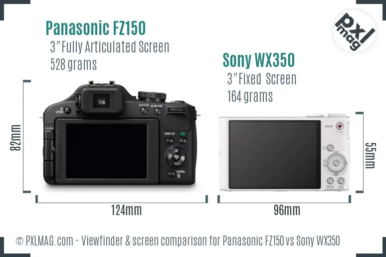 Panasonic FZ150 vs Sony WX350 Screen and Viewfinder comparison