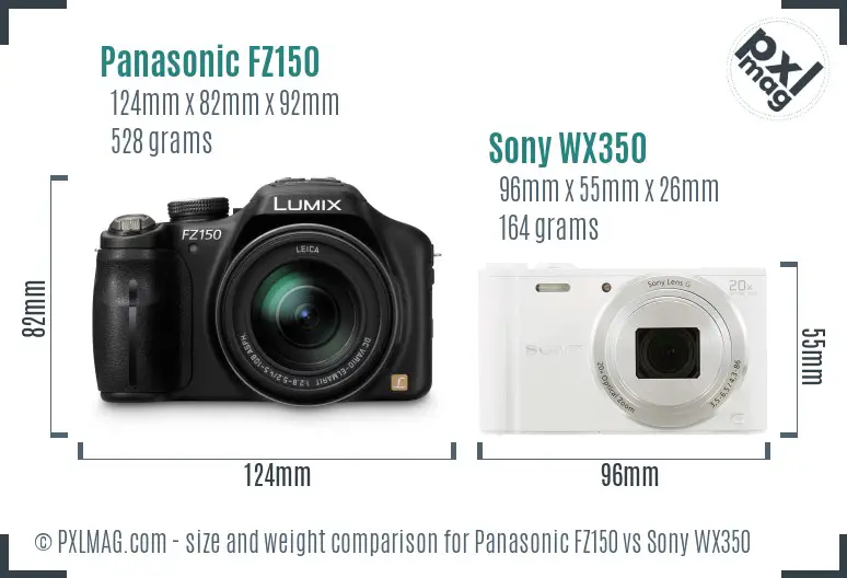 Panasonic FZ150 vs Sony WX350 size comparison