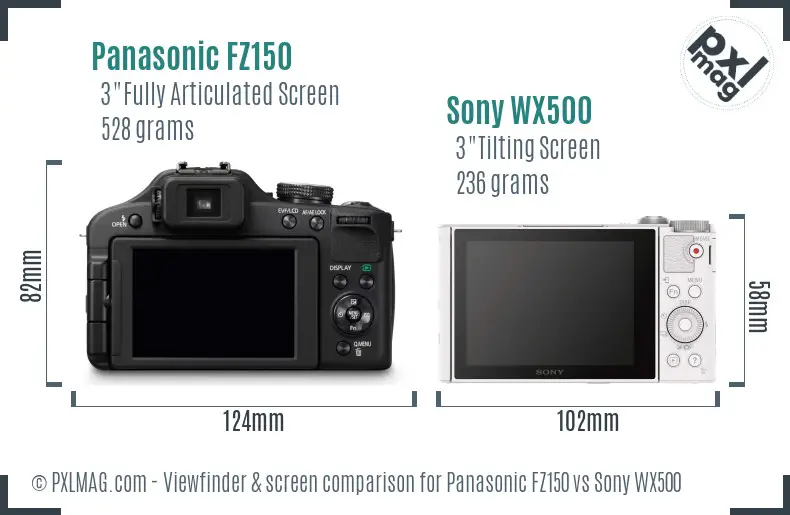 Panasonic FZ150 vs Sony WX500 Screen and Viewfinder comparison