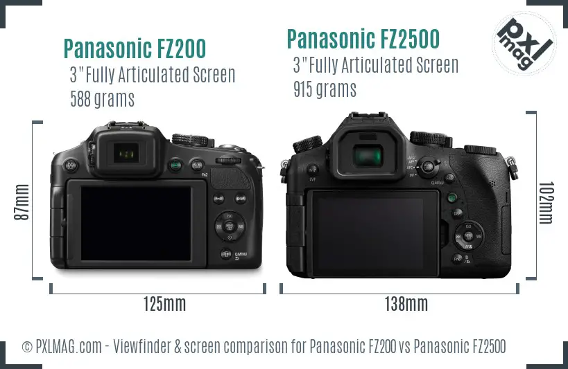 Panasonic FZ200 vs Panasonic FZ2500 Screen and Viewfinder comparison