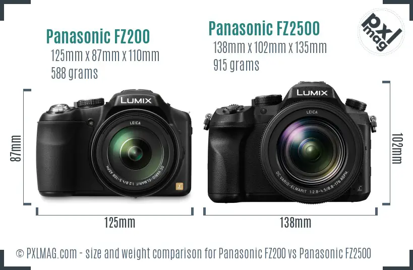 Panasonic FZ200 vs Panasonic FZ2500 size comparison