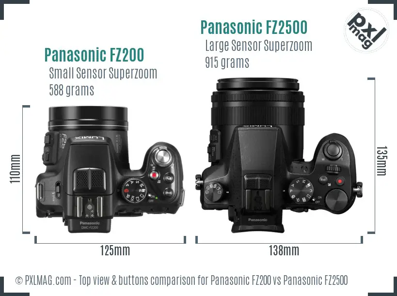 Panasonic FZ200 vs Panasonic FZ2500 top view buttons comparison