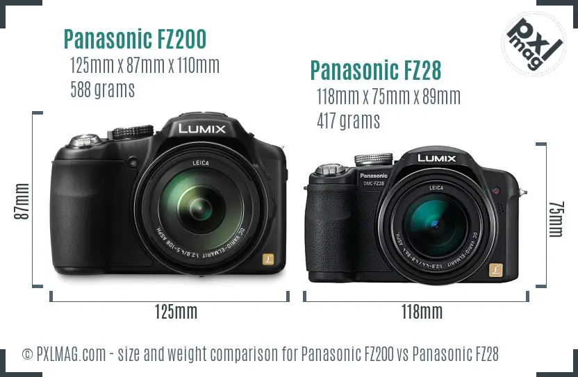 Panasonic FZ200 vs Panasonic FZ28 size comparison