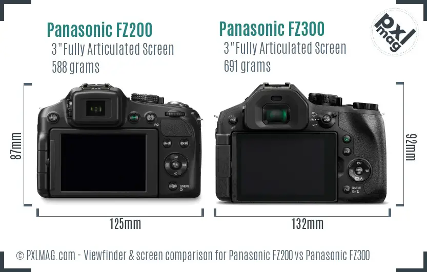 Panasonic FZ200 vs Panasonic FZ300 Screen and Viewfinder comparison