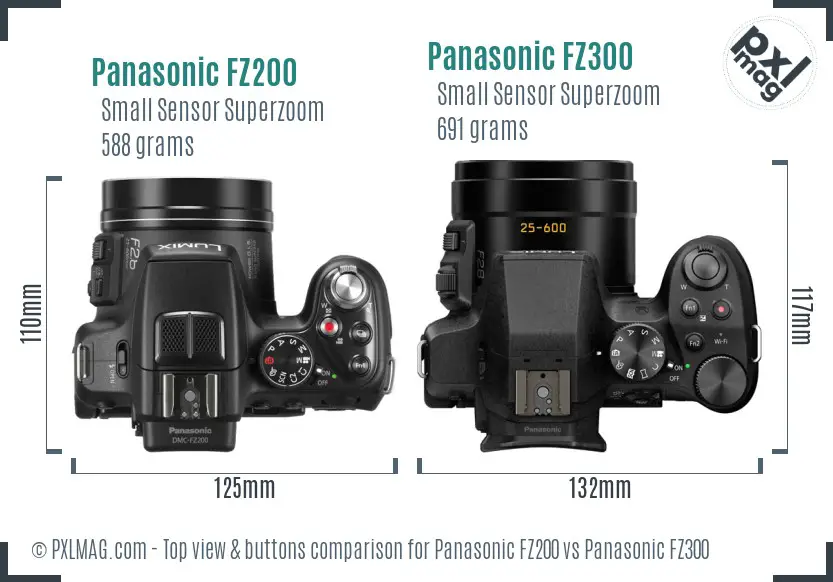 Panasonic FZ200 vs Panasonic FZ300 top view buttons comparison
