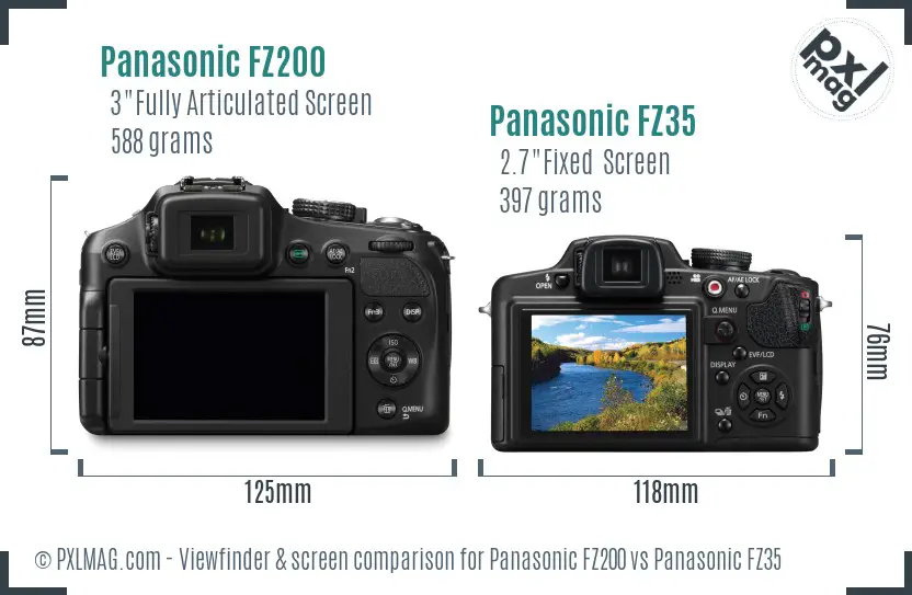 Panasonic FZ200 vs Panasonic FZ35 Screen and Viewfinder comparison