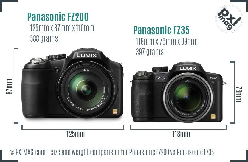 Panasonic FZ200 vs Panasonic FZ35 size comparison