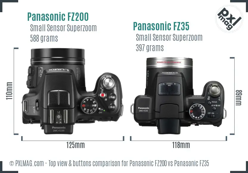 Panasonic FZ200 vs Panasonic FZ35 top view buttons comparison