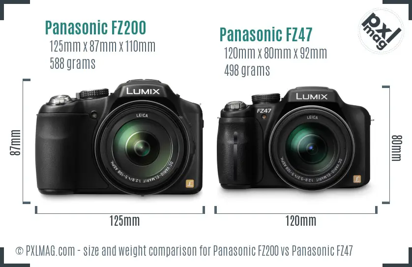 Panasonic FZ200 vs Panasonic FZ47 size comparison
