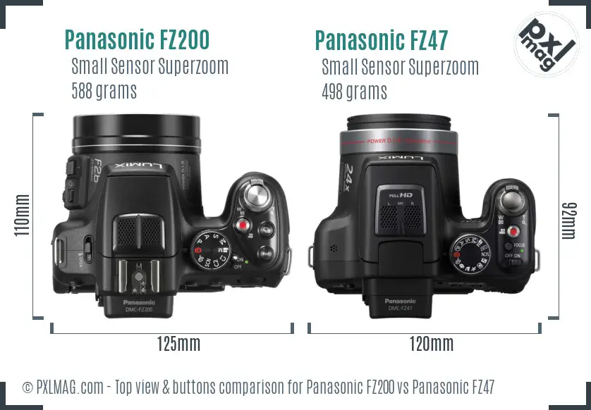 Panasonic FZ200 vs Panasonic FZ47 top view buttons comparison