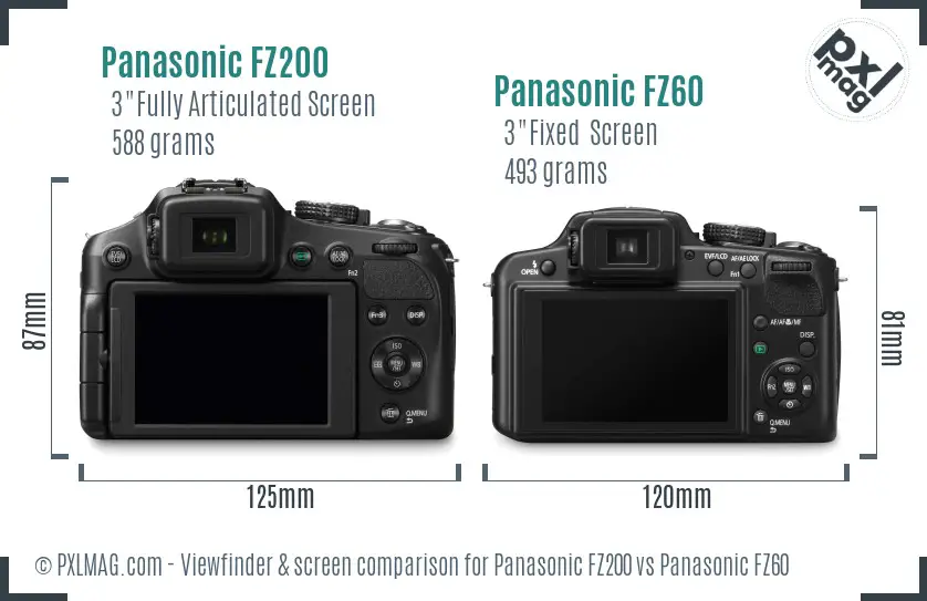 Panasonic FZ200 vs Panasonic FZ60 Screen and Viewfinder comparison