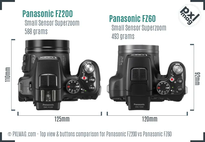 Panasonic FZ200 vs Panasonic FZ60 top view buttons comparison
