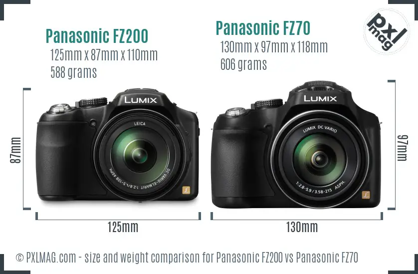Panasonic FZ200 vs Panasonic FZ70 size comparison