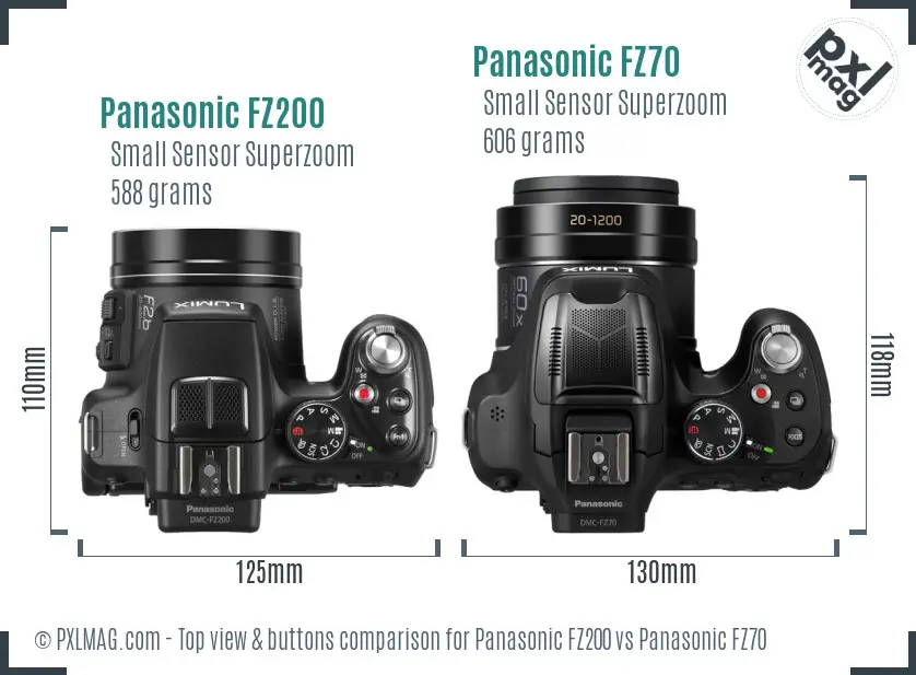 Panasonic FZ200 vs Panasonic FZ70 top view buttons comparison
