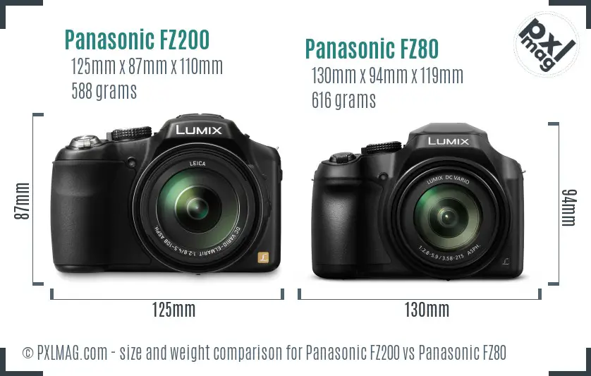 Panasonic FZ200 vs Panasonic FZ80 size comparison