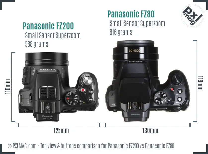 Panasonic FZ200 vs Panasonic FZ80 top view buttons comparison