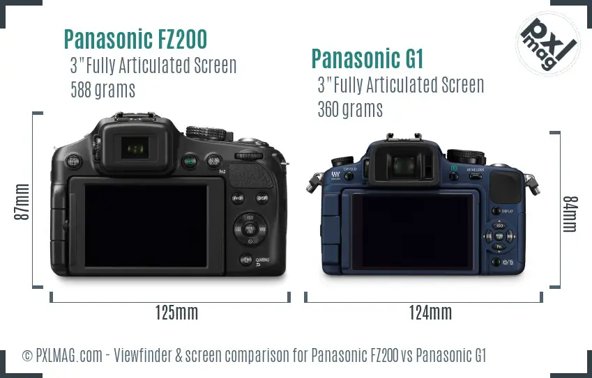 Panasonic FZ200 vs Panasonic G1 Screen and Viewfinder comparison