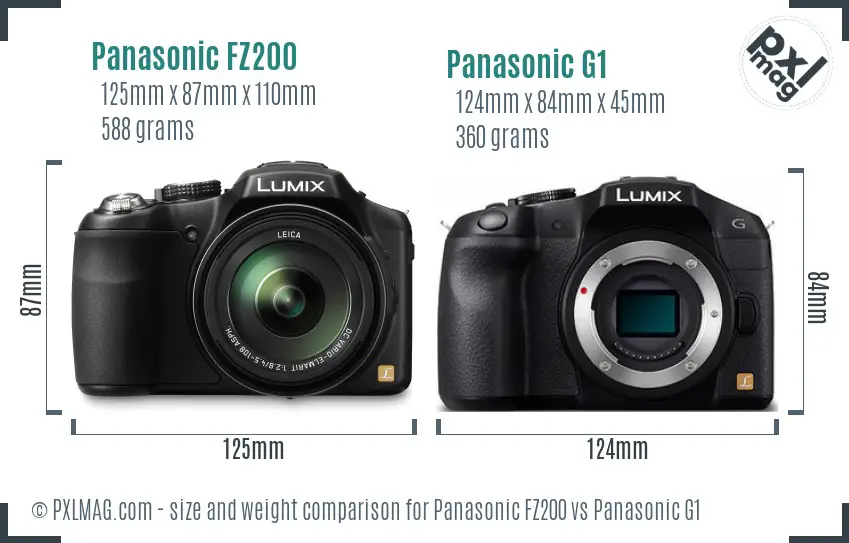 Panasonic FZ200 vs Panasonic G1 size comparison
