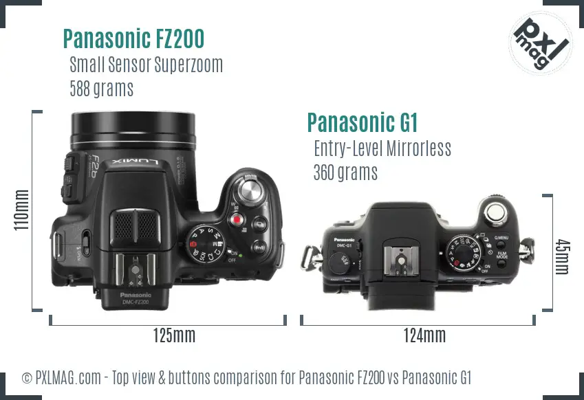 Panasonic FZ200 vs Panasonic G1 top view buttons comparison