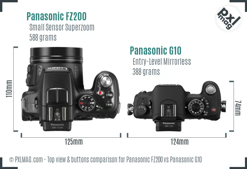 Panasonic FZ200 vs Panasonic G10 top view buttons comparison