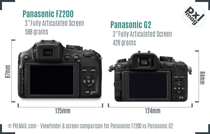 Panasonic FZ200 vs Panasonic G2 Screen and Viewfinder comparison