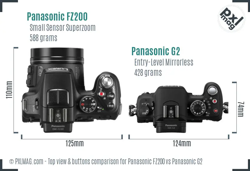 Panasonic FZ200 vs Panasonic G2 top view buttons comparison