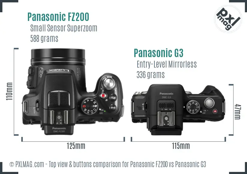 Panasonic FZ200 vs Panasonic G3 top view buttons comparison