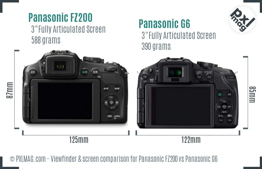 Panasonic FZ200 vs Panasonic G6 Screen and Viewfinder comparison