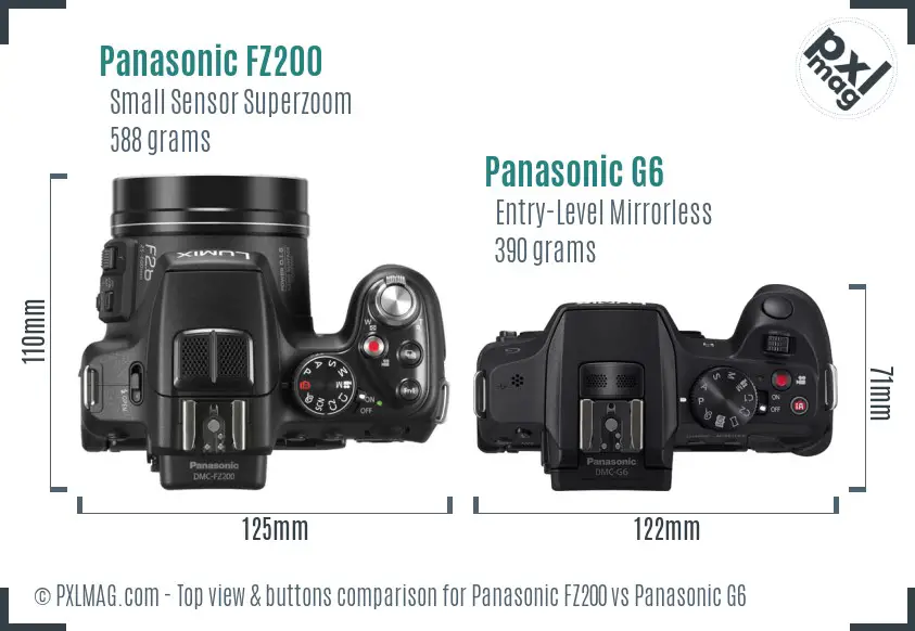 Panasonic FZ200 vs Panasonic G6 top view buttons comparison