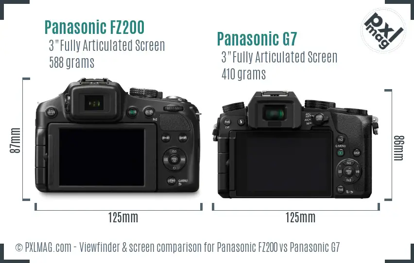 Panasonic FZ200 vs Panasonic G7 Screen and Viewfinder comparison