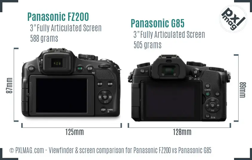 Panasonic FZ200 vs Panasonic G85 Screen and Viewfinder comparison