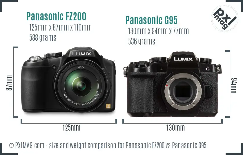 Panasonic FZ200 vs Panasonic G95 size comparison