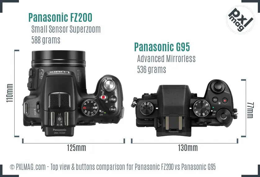 Panasonic FZ200 vs Panasonic G95 top view buttons comparison