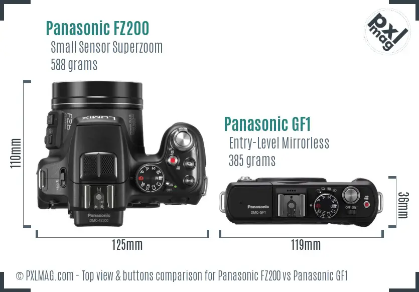 Panasonic FZ200 vs Panasonic GF1 top view buttons comparison
