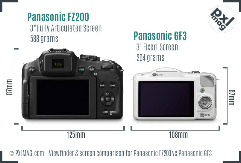 Panasonic FZ200 vs Panasonic GF3 Screen and Viewfinder comparison